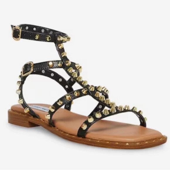 Steve Madden Shoes - Steve Madden Sunnie Gladiator Sandal, Color:Black, Size: 9, with Bold studs